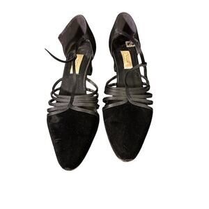 Talbots T-strap Heels 9.5 black velvet and satin Made‎ in Italy Elegant Dressy